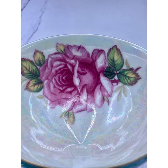 Royal Halsey teacup & filigree saucer Lusterware, green, hand painted, beautiful - Picture 9 of 12